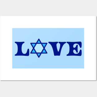 Blue Love Design Written With a Jewish Star of David on a Blue Backdrop, made by EndlessEmporium Posters and Art